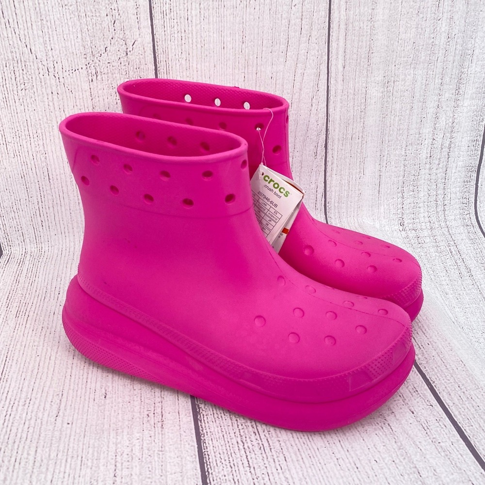 Crocs Crush Boot Women 12 Men 10 Pink Platform Waterproof Ankle Rain Boots